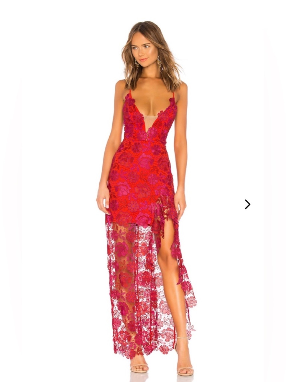 Lovers + Friends Red Floral Lace High-Low Maxi Dress S